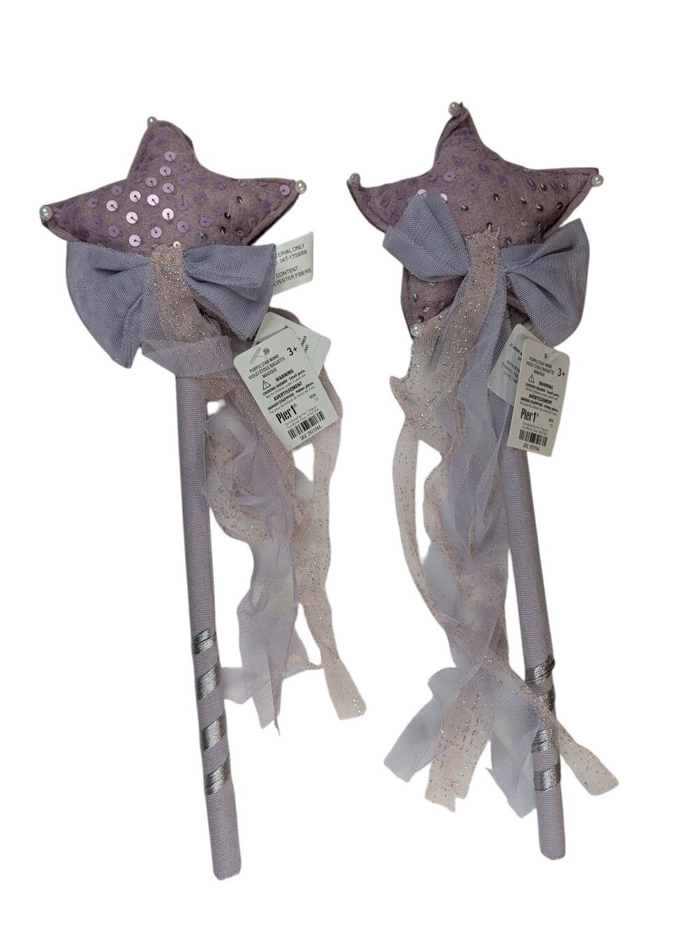 Set Of 2 Pier 1 Purple Princess Star Wand Girl’s Dress Up 14" Wands New